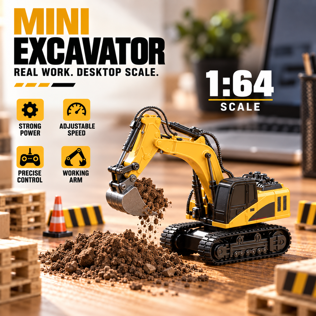 Mini RC Excavator, 1:64 Scale | Tiny Torquez