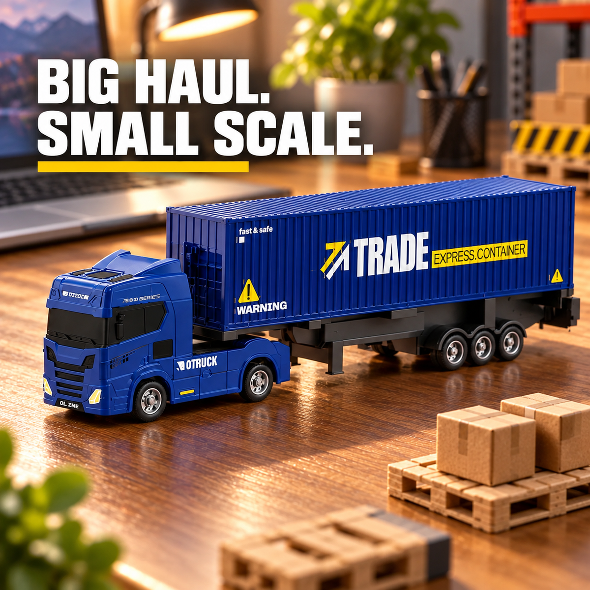 Blue Mini RC Truck & Trailer, 1:64 Scale | Tiny Torquez