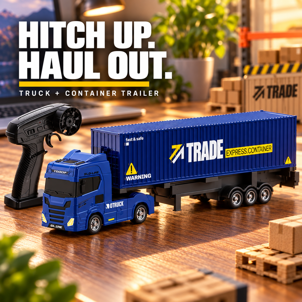Blue Mini RC Truck & Trailer, 1:64 Scale | Tiny Torquez