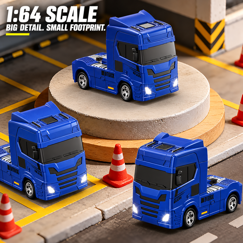 Blue Mini RC Truck & Trailer, 1:64 Scale | Tiny Torquez