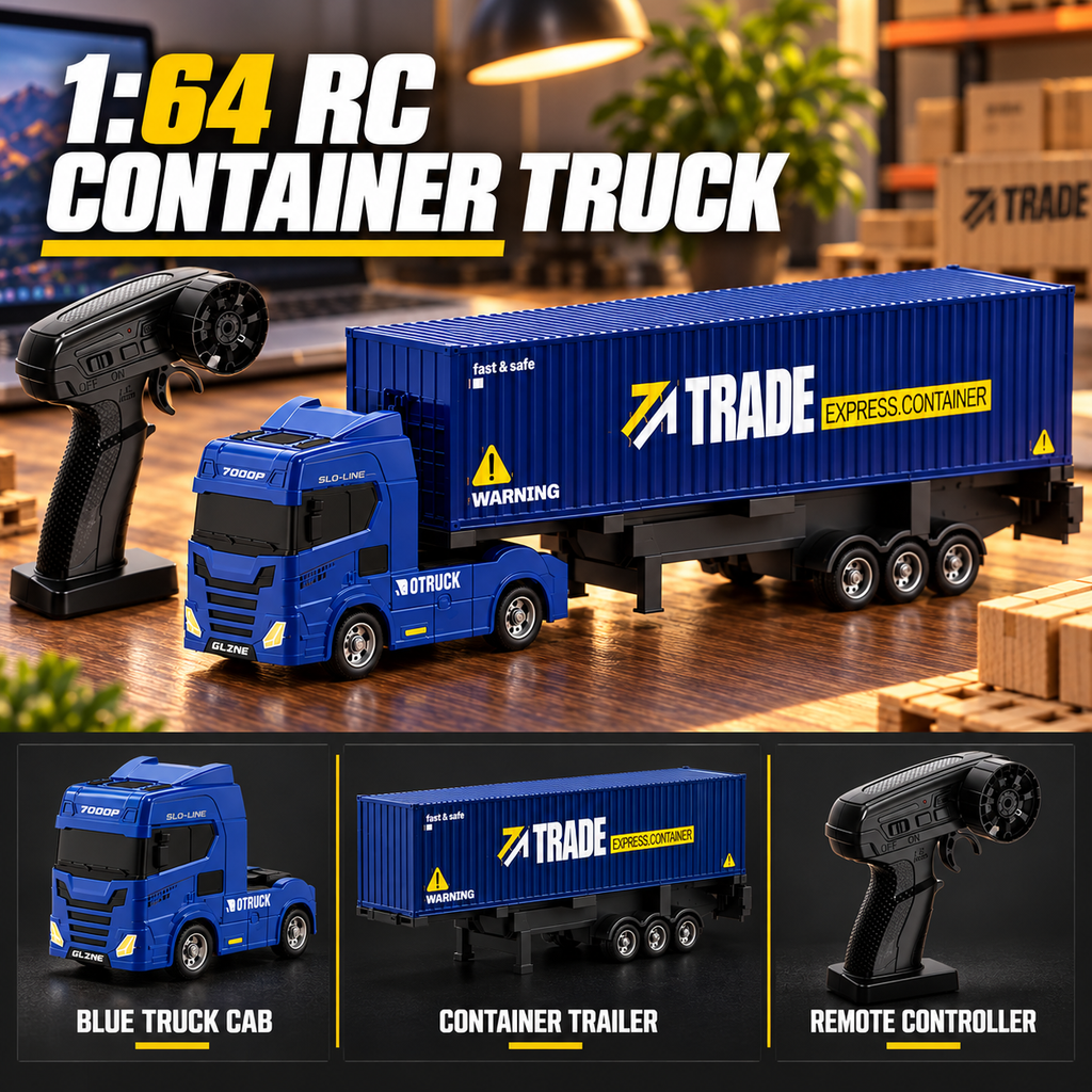 Blue Mini RC Truck & Trailer, 1:64 Scale | Tiny Torquez
