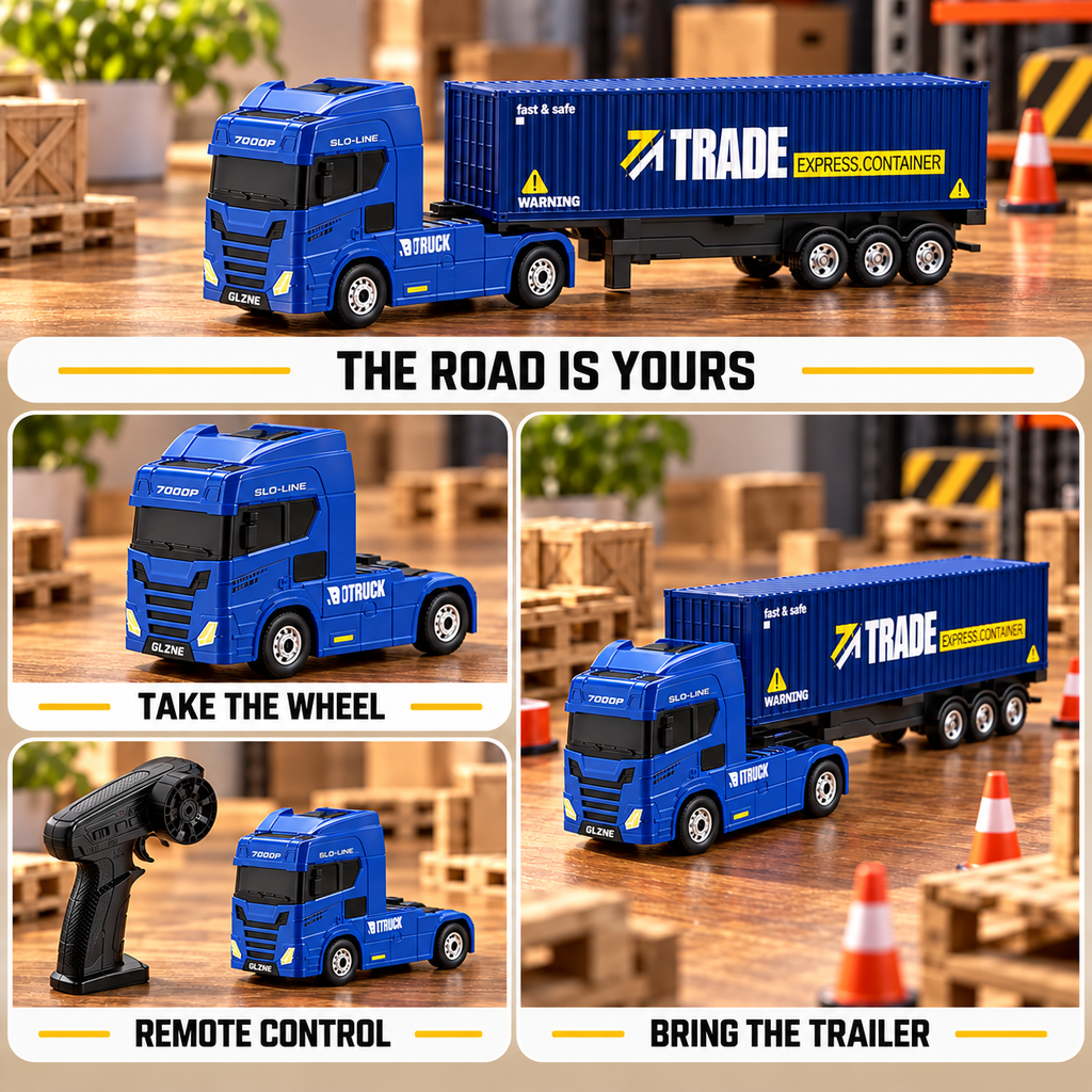 Blue Mini RC Truck & Trailer, 1:64 Scale | Tiny Torquez