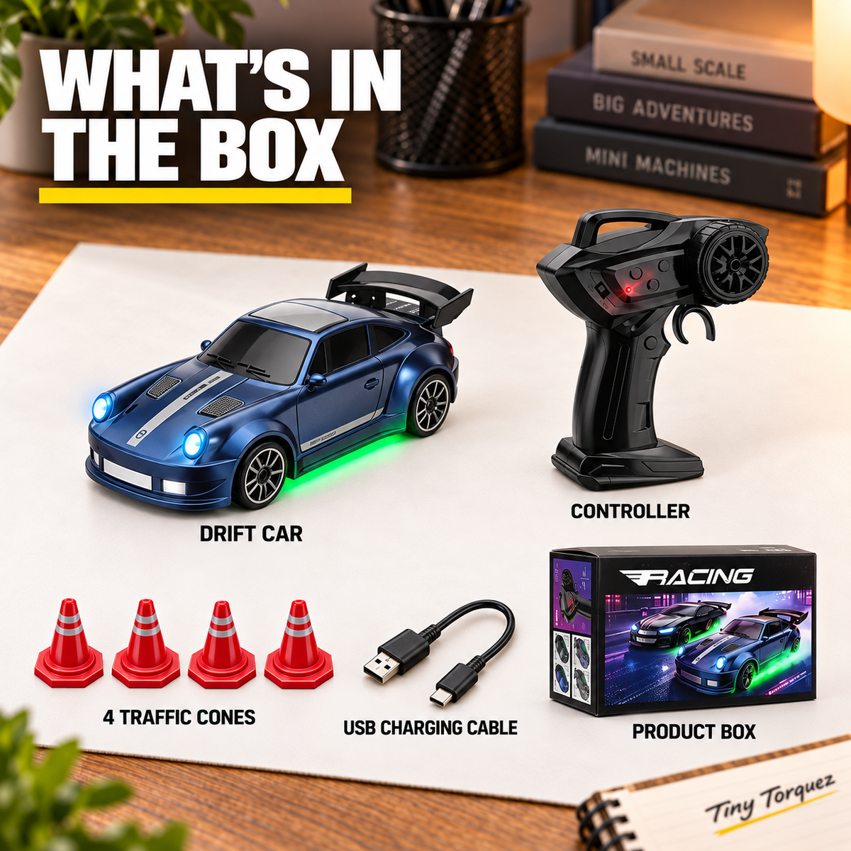 Mini RC RWD Drift Car, 1:64 Scale | Tiny Torquez - What's in the box