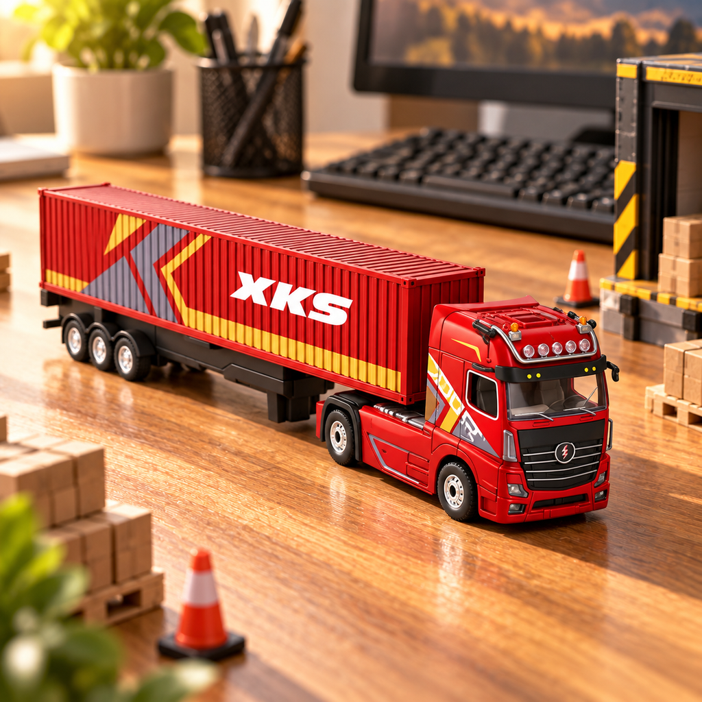 Red Mini RC Truck & Trailer, 1:64 Scale | Tiny Torquez