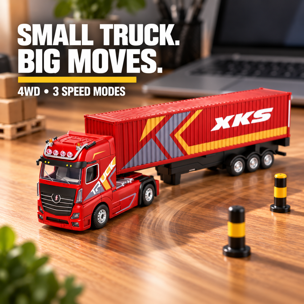 Red Mini RC Truck & Trailer, 1:64 Scale | Tiny Torquez
