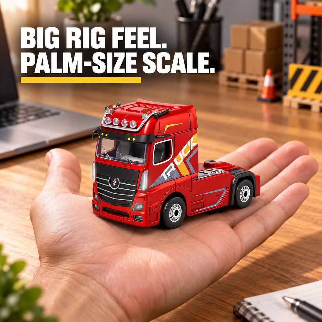 Red Mini RC Truck & Trailer, 1:64 Scale | Tiny Torquez