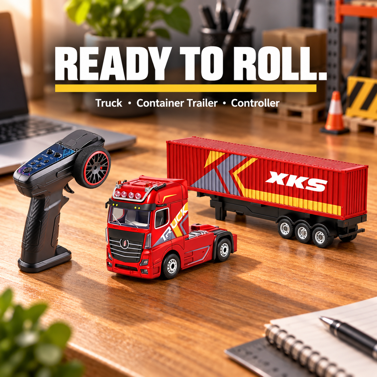 Red Mini RC Truck & Trailer, 1:64 Scale | Tiny Torquez