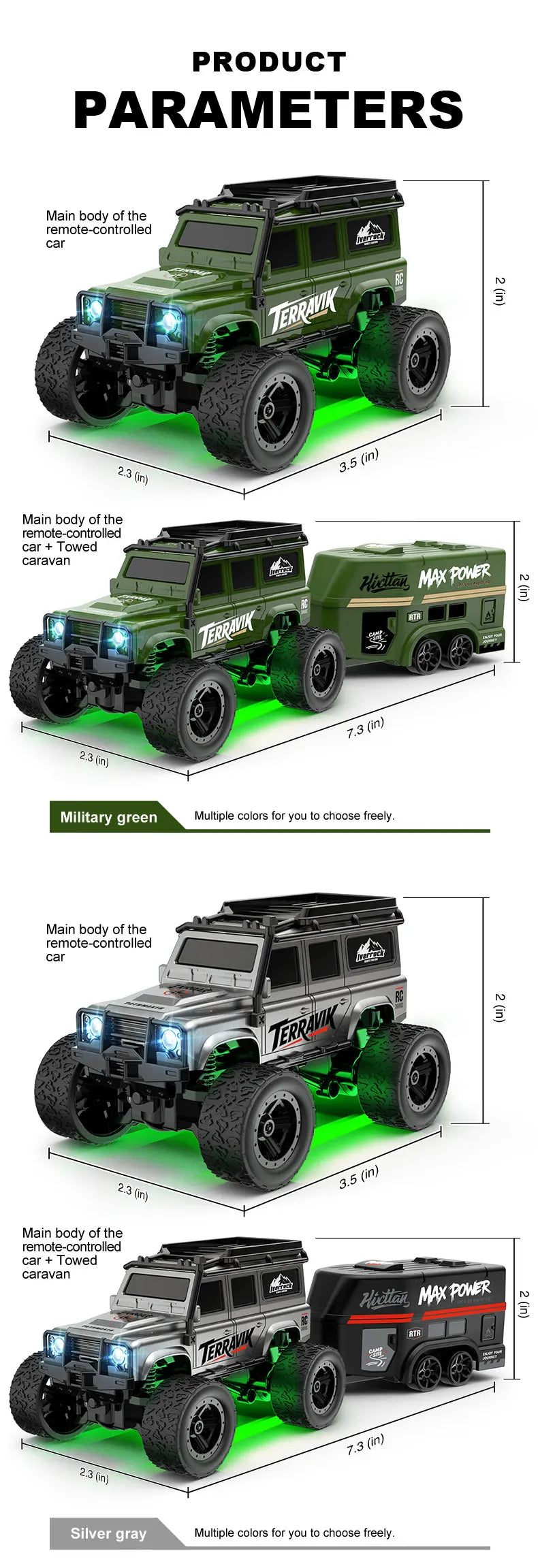1: 64 Mini Climbing Remote Control Car With Trailer Full Scale Off-road Vehicle Children Toy Model Christmas Gift