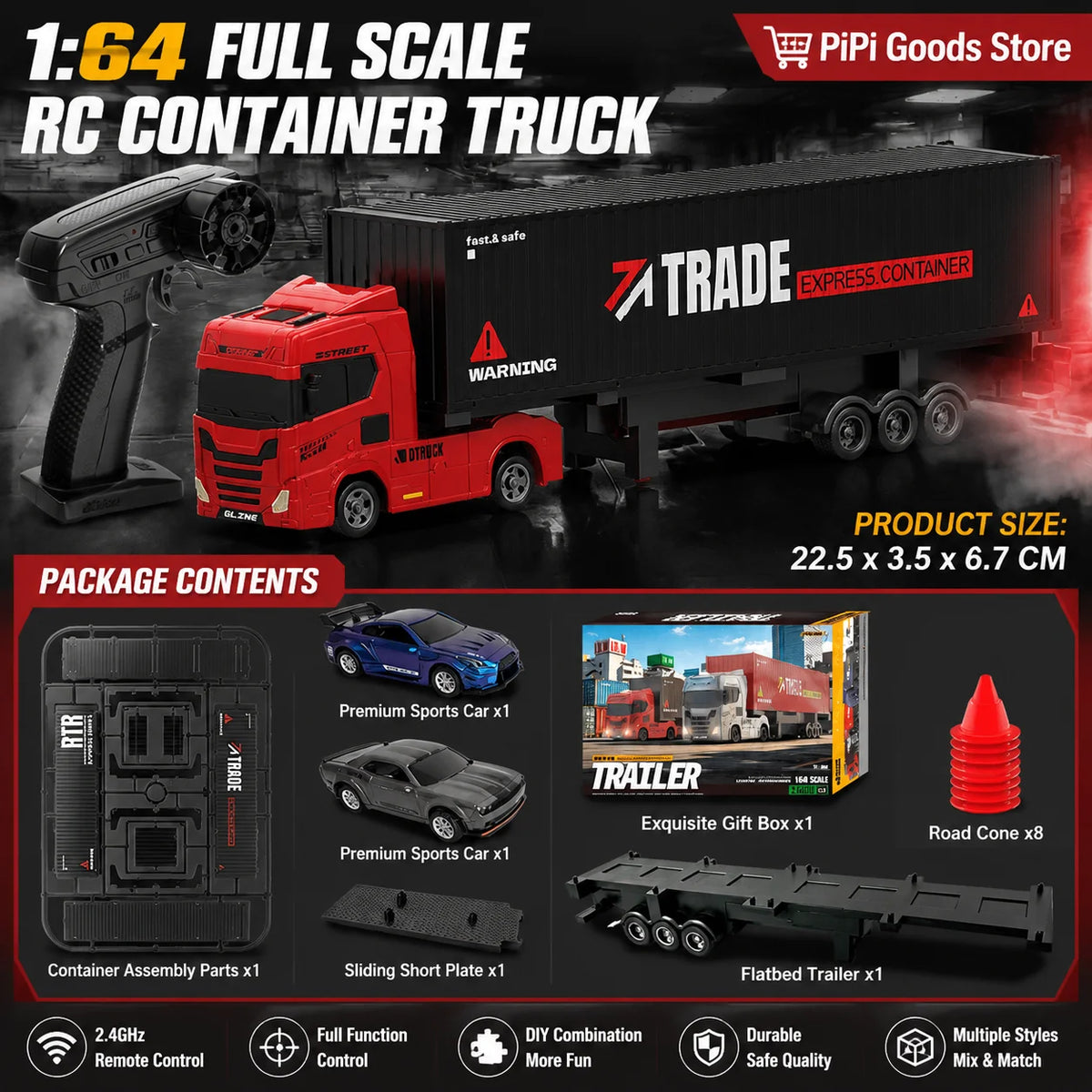 Red & Black Mini RC Truck & Trailer | Tiny Torquez