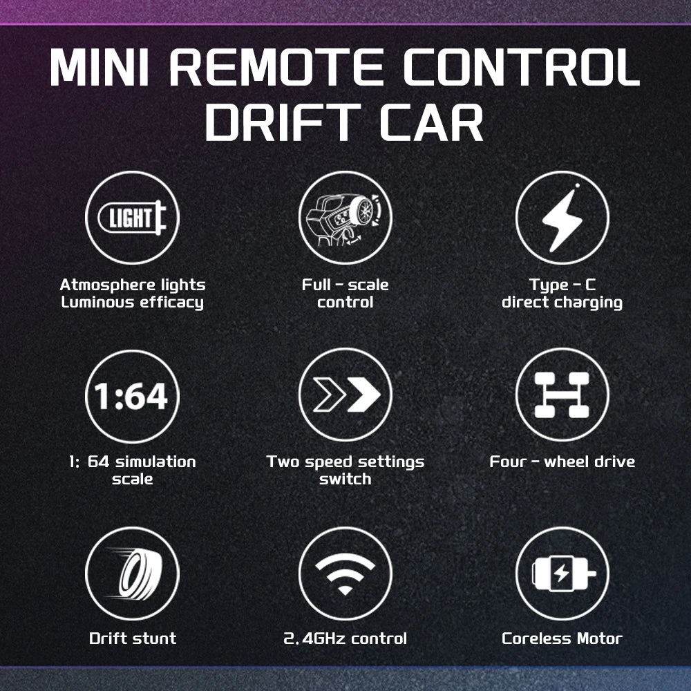 Mini RC RWD Drift Car, 1:64 Scale | Tiny Torquez