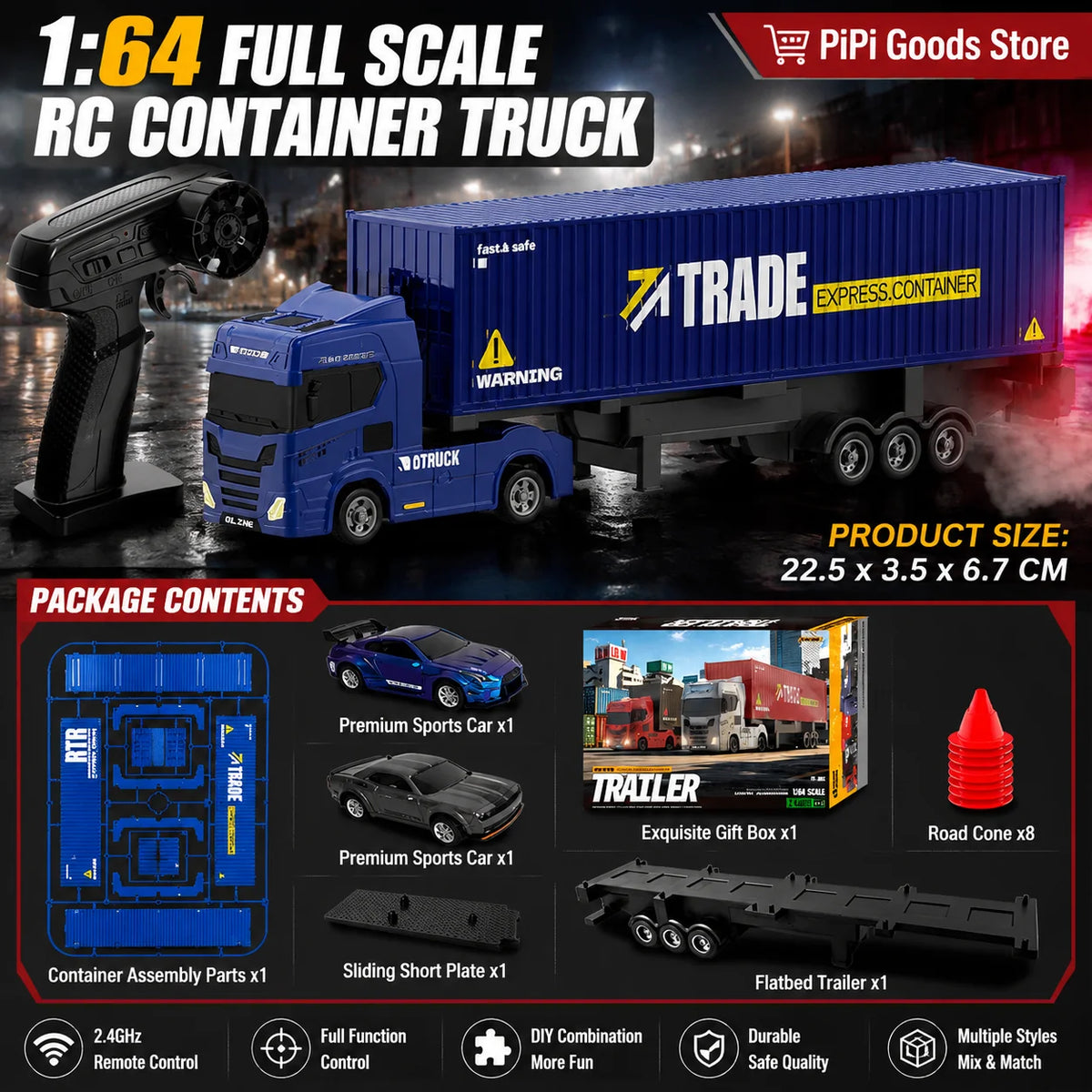 Blue Mini RC Truck & Trailer, 1:64 Scale | Tiny Torquez