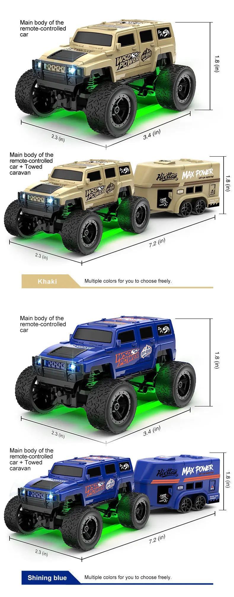 1: 64 Mini Climbing Remote Control Car With Trailer Full Scale Off-road Vehicle Children Toy Model Christmas Gift
