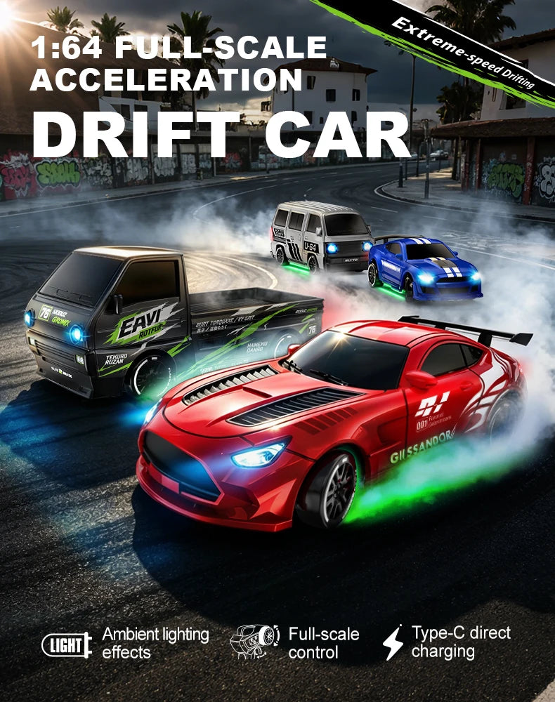 1:64 Desktop Drift Racing Car, 4WD Cool Mini Stunt RC Drift Car With Rechargeable Battery, Holiday Gift For Kids