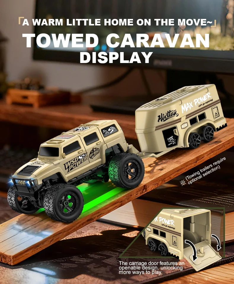 1: 64 Mini Climbing Remote Control Car With Trailer Full Scale Off-road Vehicle Children Toy Model Christmas Gift